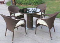HDPE Resin Wicker Cafe Furniture Outdoor Dining Sets Round-shape in Brown