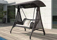 Black Patio Swing Chair Rattan Hanging Chair with Weaved Canopy for Outdoor