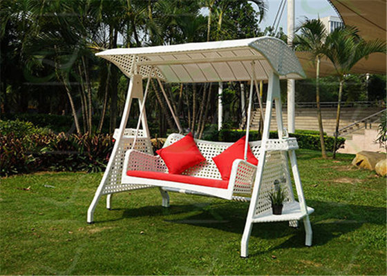 White Color Swinging Chair Rattan Patio Swing 2-Seater Garden Furniture