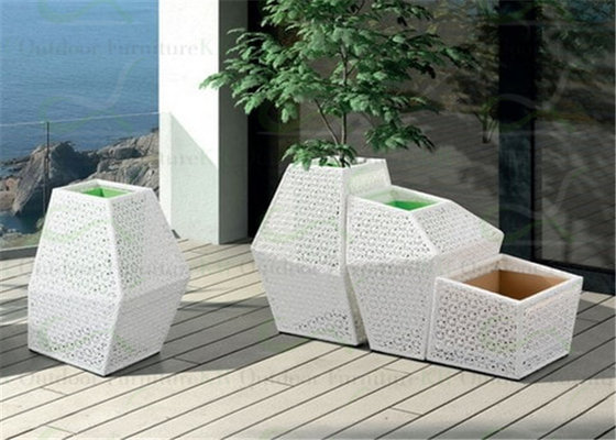 White Trapezoid Plastic Rattan Flower Pot PE Wicker Planters for Inside & Outside