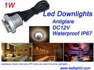 Rcessed 1W Antiglare Mini LED downlight Epistar LED Spotlight Waterproof IP67 for hotel rooms DC12V