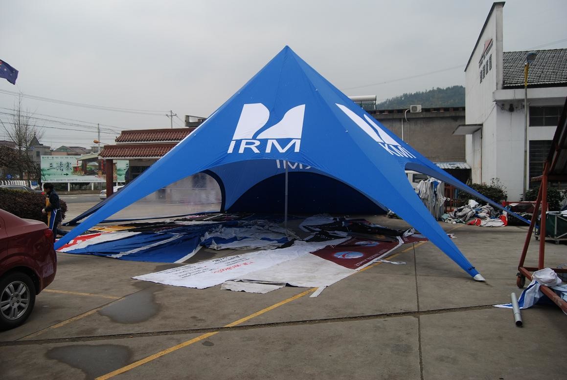 6m stand single peak star tent polyester coating blue color