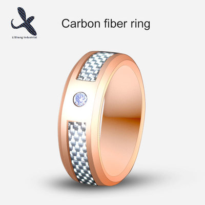 China Personalized Luxury Mens 8mm Wedding Tungsten Steel Carbon Fiber Ring Electroplate and Set Diamond supplier