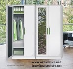 Two door steel locker FYD-G009 with mirror,green recessed handle,KD stucture