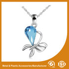 China Different Color Crystal Stone Silver Butterfly Necklace / Long Chain Necklaces distributor