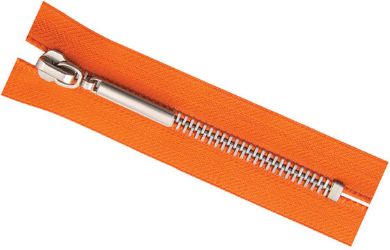 China Orange Auto Lock Close-End Metal Luggage Zippers Customized Length supplier