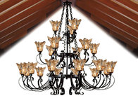 China Customized Amber Glass Shade Retro Large Hotel Chandeliers 15 Light 3 Layer For Villa distributor