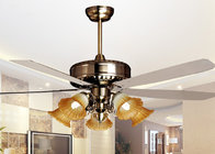 China 500W Iron , Glass 5 Leaf Modern Ceiling Fan Light Fixtures 5 Light 56'' , Coffee or White distributor
