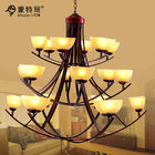Best Cream Shade Downwards Wrought Iron Chandelier 3 Layers 18 Heads For Villas for sale