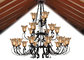 cheap Customized Amber Glass Shade Retro Large Hotel Chandeliers 15 Light 3 Layer For Villa