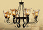 Black 8 Light Home Decorative Wrought Iron Chandelier With Amber Glass Shade supplier