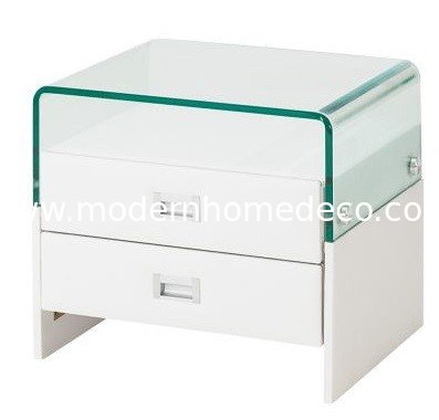 hot sale modern glass top nightstand with two drawers #25