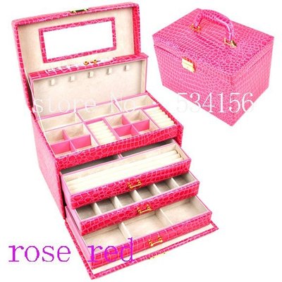 Jewelry Dispaly box for necklace hang up and earring arrangement Girlfriend Gift (28* 20 * 19.5 cm) Rose Red Color Box