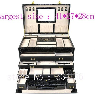 Luxury Big PU 5 layer leather jewelry box watch bogifts necklaces pendants earrings jewelry holder gift box (41*27*28cm)