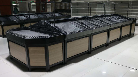 China supermarket Wood Produce Display Table with lifting door supplier