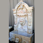 Outdoor Water Feature Large Marble Stone Carved Wall Garden Fountain With Lion Head Decoration