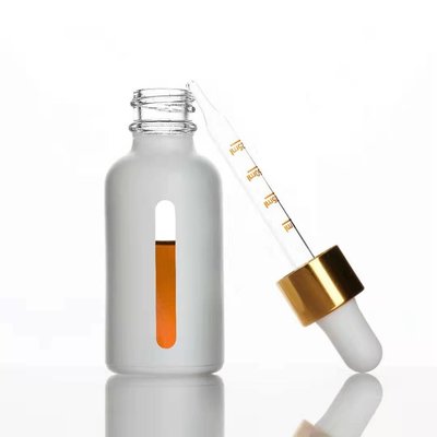 China 30ml matte white boston bottle with one side window silk screen,amber ink pipette for CBD oil supplier