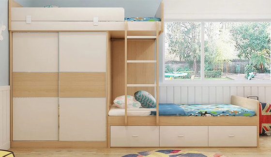 China Custom home furniture children wooden double bed designs bunk beds with storage drawers supplier