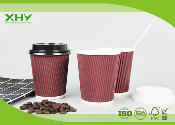 China Plain Color Printing 8oz Heat-Insulated Ripple Wall Paper Cups and Lids supplier