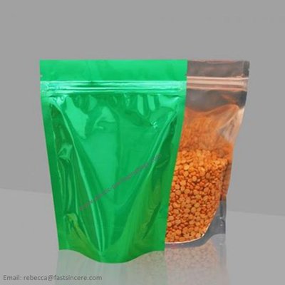 China Standing up Plastic  Bags with Clear Window Green Colour , Zipper Pouch for Food supplier
