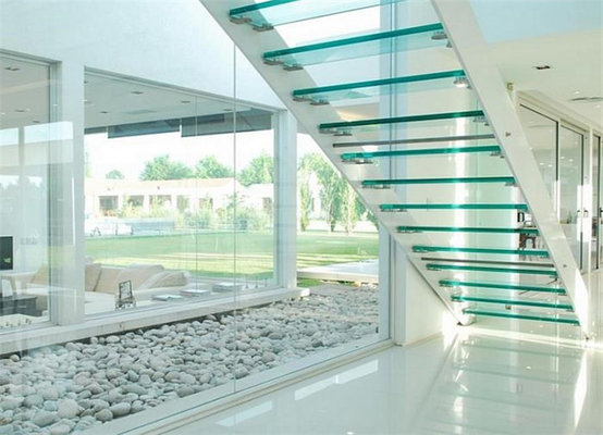 Modern design clear glass double side stringer straight staircase used straight stair