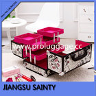 New style antique printing PVC material aluminum beauty case with drawers