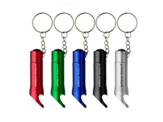 China Custom popular cheap personalized promotion gift anodized small led keychain light beer bottle opener key ring supplier