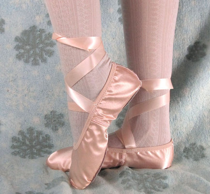 China pink and nude satin ballet dance shoes ballet slipper with ribbons for children and adult supplier