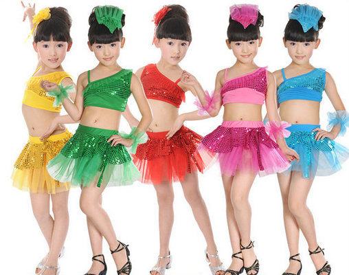 China Girl's dance clothes child summer performance stage costume wear with hair flower supplier