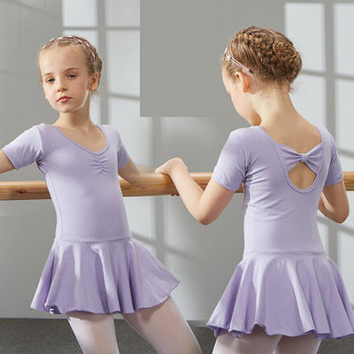 China Children's cotton and spandex dance clothing Summer baby girl uniforms short sleeve ballet dance dress supplier