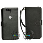 Elegant pu leather wallet case for huawei nexus 6p with wrist strap,OEM and ODM welcome