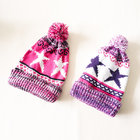 Wholesale Acrylic knitted  Stylish custom combined color warm stars knitted beanie hat with pompom for kids adults
