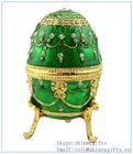 Hand- Painted Rich Green Vintage Faberge Egg with Gold Finish, Rhinestones, Enamel Jewelry