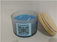 Home decor candle,large scented glass blue candle with 3 wick and unique design label & wooden lid