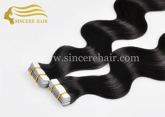 China Hot Sale 24&quot; Long Tape In Hair Extensions for sale - 60 CM Jet Black Body Wave Tape Hair Extensions 2.5G / Piece on Sale supplier