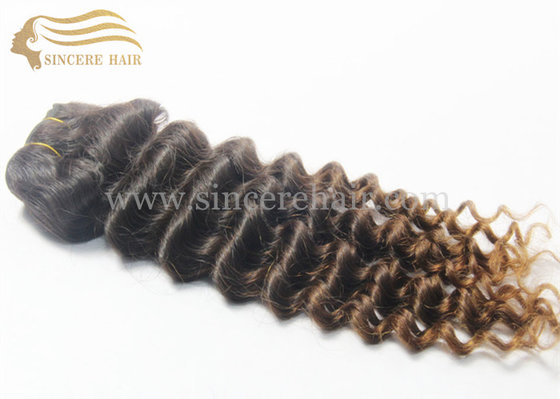 China 45 CM Ombre CURLY Hair Extensions Weft for Sale, 18 Inch Ombre Curly Remy Human Hair Weft Extension for Sale supplier