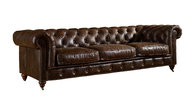 5 Star Hotel 3 Seater Chocolate Brown Leather Sofa , Leather Three Seater Settee