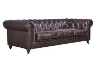 100% Full Vintage Soft Leather Sofa Solid Wood Frame With Deep Leather Buttons