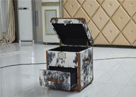 Vintage Style Leather Storage Trunk Cow Leather Fur Material 1 Drawer Top Genuine Handle