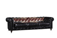 Europe Retro Black Three Seater Leather Chesterfield Couch With Union Jack