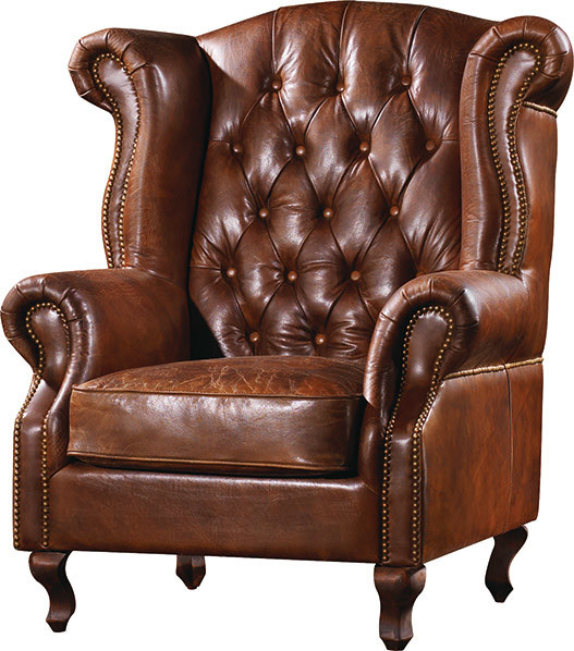 Durable High Back Leather Armchair Vintage Top Grain Brown Living Room Furniture