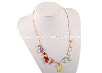 China Multi Color Charm Gemstone Beaded Necklaces Lady Fashion Long Chain Jewellery supplier
