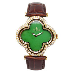 China Flower Shape Jade Watch Stainless Steel Case With Diamond On Bezel supplier