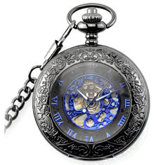 China Pocket watch with automatic movement , Retro Vintage Smooth Black Quartz Pocket Watch With Chain supplier