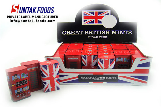 British Style Travel Sugar Free Mint Candy , Tin Box Triangle Shaped Candy