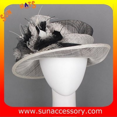 China Elegant fancy Church sinamay hats for ladies ,Sinamay mid brim church hat supplier
