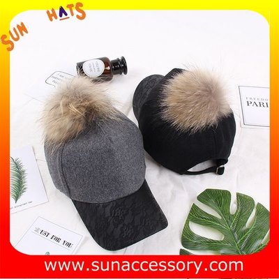 China QF17026 Sun Accessory tendy fashion ball caps with pom pom ,caps in stock MOQ only 3 pcs supplier