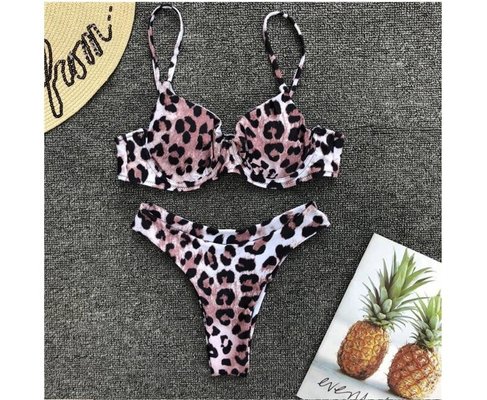 China Womail Alluring Biquini Leopard Printed Bikini Push-Up Padded Swimwear Women's supplier