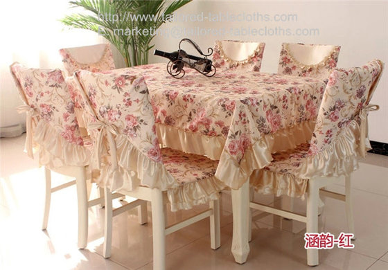 China Satin border floral cotton tablecloth and chair cover set, supplier