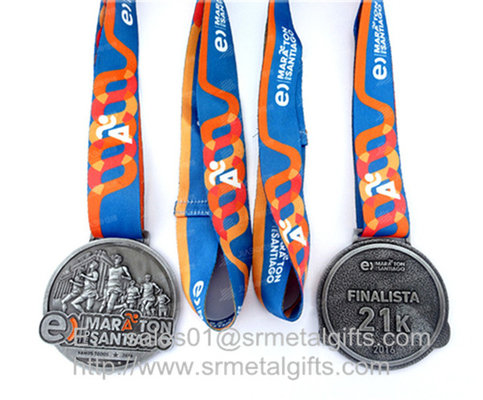 China Metal sports medal with ribbon lace, personalized metal ribbon medals and medallions supplier
